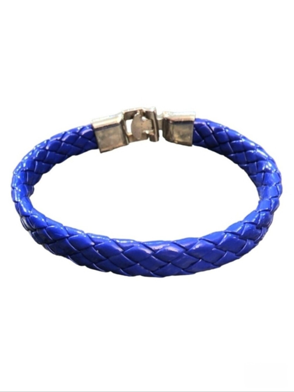 Blue Braided Faux Leather Pleather Bangle Bracelet